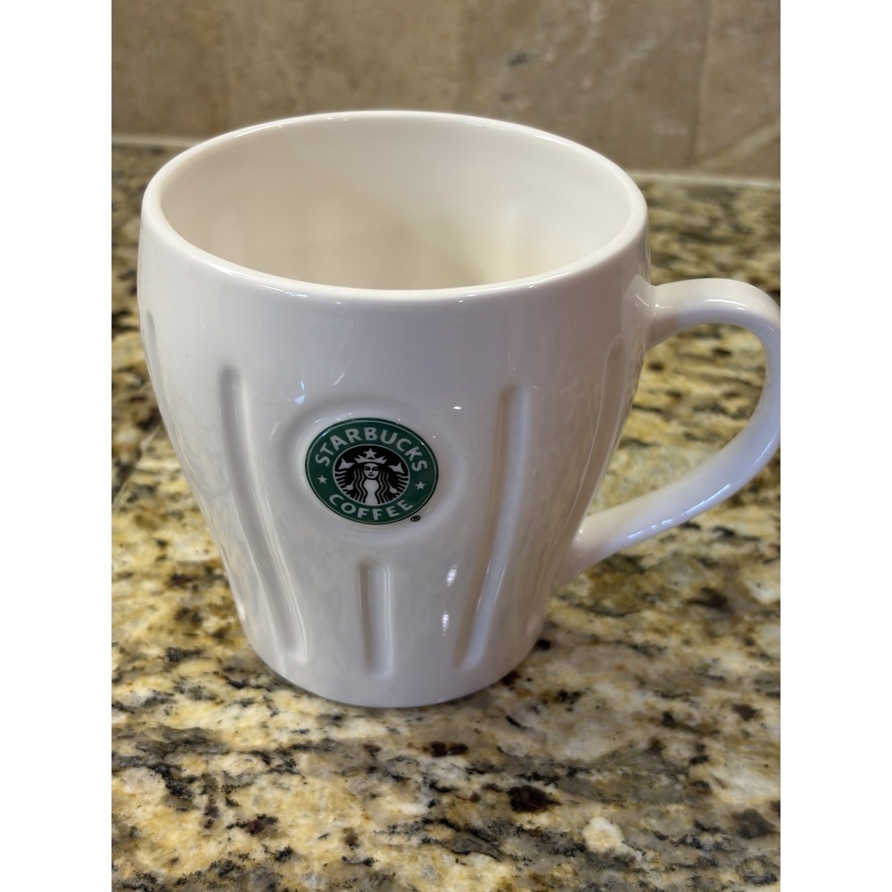 Starbucks 2003 Barista Ribbed White Logo Mermaid Mug